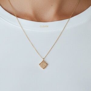 Clover Gold Textured Shield Pendant Necklace -